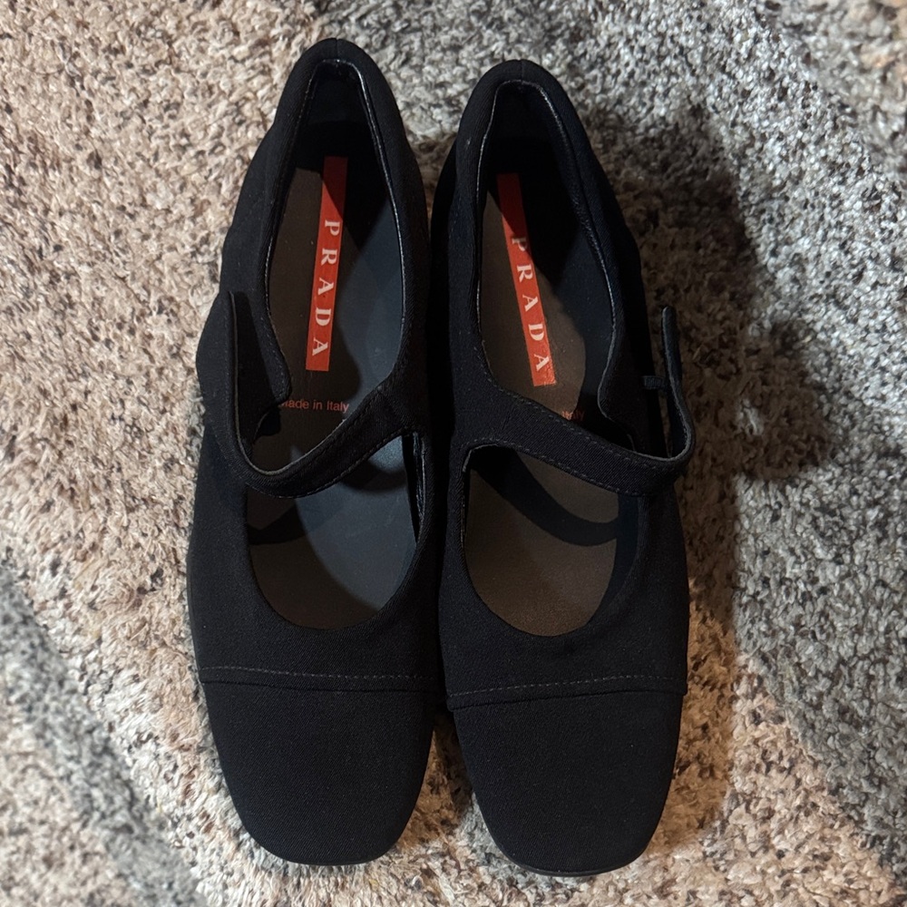 Prada Black Mary Jane Flats with Strap